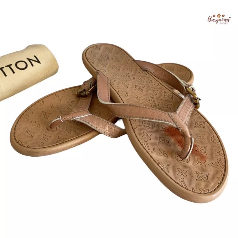 Authentic Louis Vuitton Pink Monogram Embossed Rubber Flip Flop Sandals 39.5/9.5